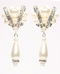 clip-on diamante rhinestone pearl earings 49mm